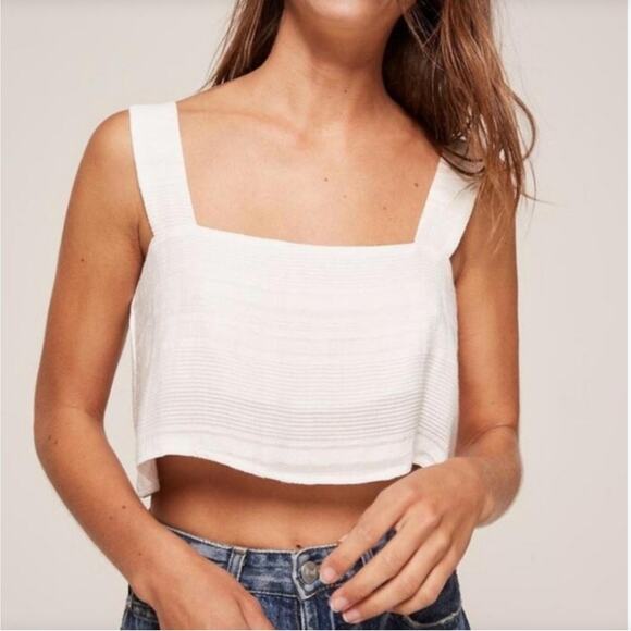 REFORMATION | White Textured Linen Bland Square Neck Crop Top | Extra Small - Picture 1 of 5